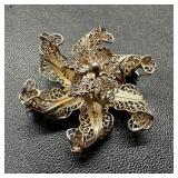 Sterling Tropical Flower Filigree Pendant