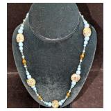 Vintage Italian Art Blue And Gold Glass Bead Neckl