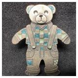 NewPro Blue and Silver Tone Bear In Overalls Lape