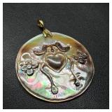 Lovebirds Mother of Pearl Round Pendant