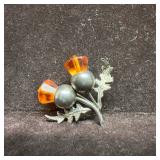 WBS Sterling Silver Thistle Pin Brooch Amber Rhine