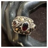 Three Red Garnet Stone Setting 925 Sterling Silver