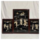 Asian Lacquer Wall Panels with Mother of Pearl Inl