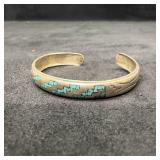 Turquoise Inlay Sterling Silver LB Cuff Bracelet B