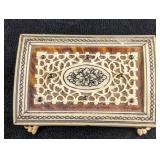 Rare Trinket Wooden Box With Carved Bone Detailing