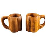 Two Vintage Hand Carved Monkey Pod Steins Mugs