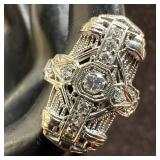 Art Deco Style Cocktail 18K Gold Diamond Ring Size