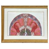 Framed Vintage LE Jonna White Dragon Fan Etching