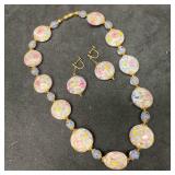 Murano Venetian Lamp Work Glass White Copper Accen