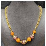Vintage Gold Tone Chain Necklace With Glass Beads