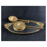 Vintage Brass Plated Vanity Set Mirror - Tray - Br