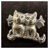 Beau Sterling Silver Cats Two Kittens Cat with Bow