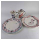 Color Ceramic SJP Pottery Plate Cup Set Handmade P