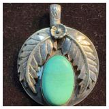 Floral Leaf Sterling Silver Green Stone Dyed Agate