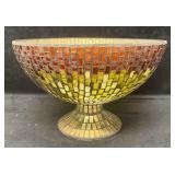 Mosaic Glass Tile Footed Bowl With Amber And Gold