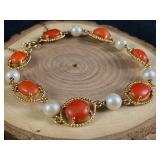 18k Gold Egyptian Style Agate & Pearl Bracelet