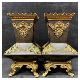 Pair of Ornate Decorative Brass Metal Footed Vase