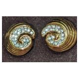 Nolan Miller Gold Domed Rhinestone Swirl Clip Earr