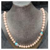 Vintage Italian Murano And Rose Quartz Bead Neckla