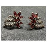 Sterling Silver Garnet Marcasite Earrings