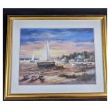 Framed Print of Sailboats at Dusk