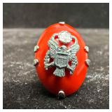 Sterling Silver Eagle Motif Red Plastic Setting Ri