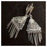 Van Lou Sterling Silver Triangle Shape Floral Dang