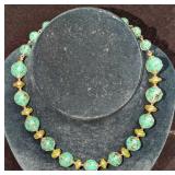 Vintage Italian Murano Green And Gold Art Glass Be