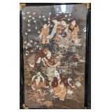 Large Framed Vintage Asian Silk Embroidery Artwork