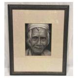 Framed & Signed Original Portrait Chalk On Black P