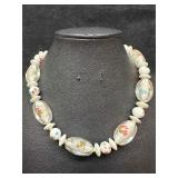 Murano Venetian Lamp Work Glass Bead White Floral