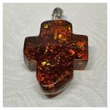 Sterling and Amber Cross Pendant