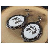 Antique Amfarco Siam Dancer White Enamel Earrings