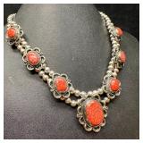 Red Howlite Sterling Flower Necklace