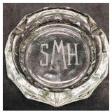 SMH Engraved Diamond Cut Glass Ashtray