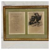 Vintage 1928 Framed French Menu and Etching Illust