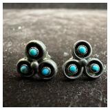 Native Zuni or Navajo Style Turquoise Stud Silver