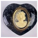 Cameo Black Marbled Style Heart Shaped Ceramic Tri