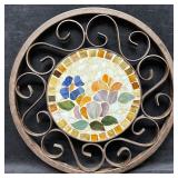 Glass Mosaic Floral Wall Hanging with Metal Frame