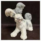 Lladro Porcelain Sitting Gray and White Dog Figuri