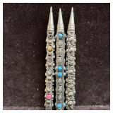 Set of Three Ornate Metalwork Faux Mixed Stone Bal