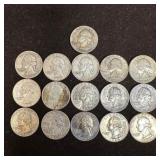 16 Sixteen .900 Silver Washington Quarters K99