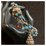 Multi Stone Setting 800 Silver Ornate Chain Charm