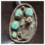 Turquoise Lizard Silver Ring Native American Navaj