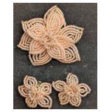 Vintage Japanese Beaded Flower Brooch Pin And Earr