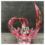 Unmarked Pink Art Glass Freeform Sculpture Organic