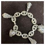 Etruscan Revival 800 Silver Mariner Link Stone Cha