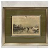 Framed Antique Engraving Metz Vue du Pont Saint-Ge