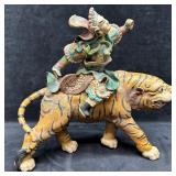 Chinese Warrior Riding Tiger Glazed Terra Cotta Ha