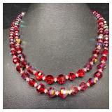 Vendome&nbsp;Double Strand Red and Clear Glass Bea
